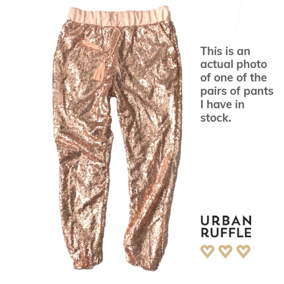 TWO LEFT! Rose Gold Sequin Pants - Picture 6 of 9